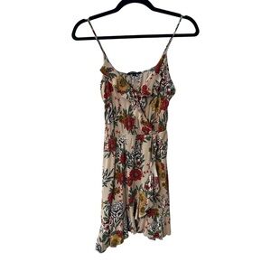 Ambiance Beige Red Yellow Ruffle Floral Mini Dress Women’s Size Small